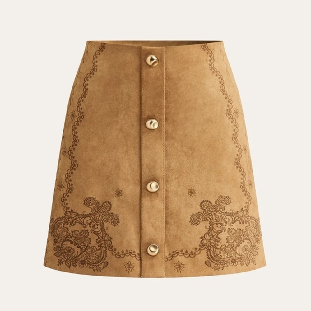 Commense Suede Detailed Buttoned Mini Skirt
